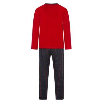 Pyjama long Christian Cane en coton avec manches longues et col tunisien rouge