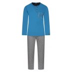 Pyjama long Christian Cane en coton bleu et vichy avec manches longues et col tunisien