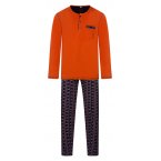 Pyjama long Christian Cane coton droit avec manches longues et col tunisien orange