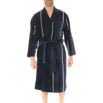 Peignoir Christian Cane coton et col kimono marine
