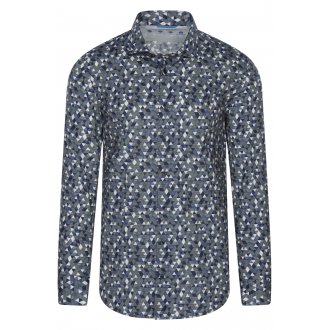 Chemise Cardin Sportswear en coton stretch bleu et grios chiné regular fit à manches longues et col français