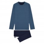 Pyjama long Hom Kos en coton : tee-shirt manches longues col rond à motif et pantalon bleu
