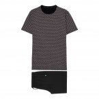 Pyjama court Hom Fortaleza en coton : tee-shirt col rond à motif et short noir
