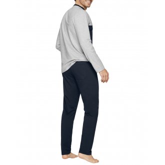 Pyjama long Eden Park en coton bicolore, à coupe ajustée, col rond contrasté et pantalon à taille élastiquée
