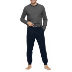 Pyjama long Eden Park en coton à tee-shirt gris à coupe droite, col rond et pantalon style jogging