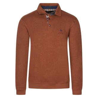 Pull col polo Ethnic Blue avec manches longues rouille