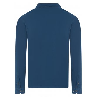 Polo Delahaye coton avec manches longues et col boutonné bleu électrique maille piquée