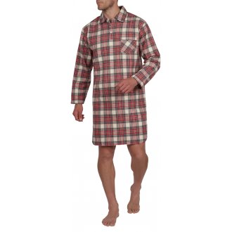 Chemise de nuit Mariner en coton avec manches longues et col italien sable tartan
