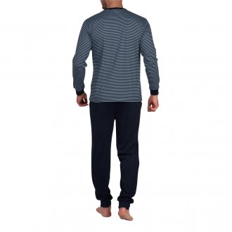 Pyjama long Mariner en coton biologique avec manches longues et col tunisien marine à rayures