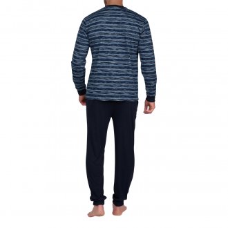 Pyjama long Mariner en coton biologique avec manches longues et col tunisien marine rayé