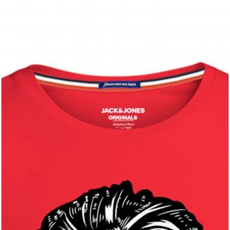 Tee-shirt à col rond et coupe droite Jack & Jones en coton rouge avec squelette floqué sur le thême du football