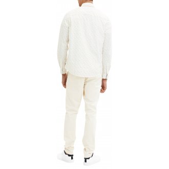 Chemise Tom Tailor en coton blanc à motifs imprimés, coupe Regular Fit et col français