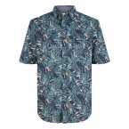 Chemise Tom Tailor en coton avec manches courtes et col italien bleu marine imprimé feuille