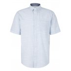 Chemise Tom Tailor en en coton avec manches courtes et col italien bleu bleu ciel chiné