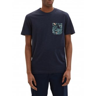 T-shirt col rond Tom Tailor en coton avec manches courtes bleu marine chiné