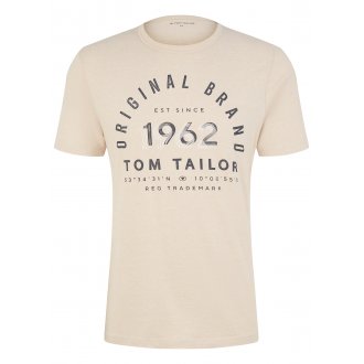 T-shirt col rond Tom Tailor en coton avec manches courtes beige chiné
