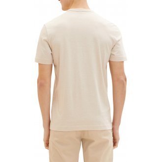 T-shirt col rond Tom Tailor en coton avec manches courtes beige chiné