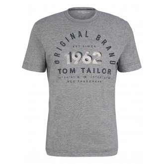T-shirt col rond Tom Tailor en coton avec manches courtes bleu marine chiné