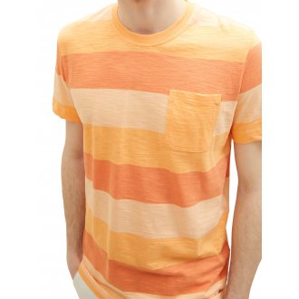 T-shirt col rond Tom Tailor en coton avec manches courtes orange rayé