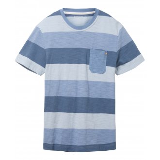 T-shirt col rond Tom Tailor en coton avec manches courtes bleu rayé