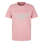 T-shirt Tom Tailor rose à large logo imprimé poitrine, à col rond et manches courtes