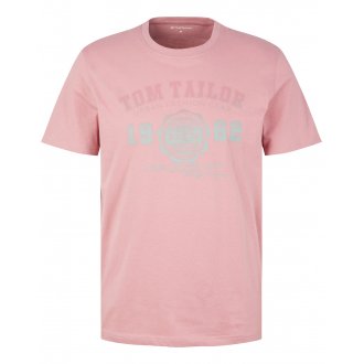 T-shirt Tom Tailor rose à large logo imprimé poitrine, à col rond et manches courtes