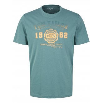 T-shirt Tom Tailor vert à large logo imprimé poitrine, à col rond et manches courtes