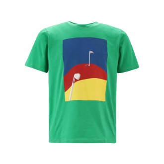 T-shirt col rond Serge Blanco Play en coton avec manches courtes vert imprimé golf