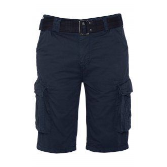 Short long Schott en coton bleu marine à poches cargo et ceinture amovible