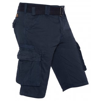 Short long Schott en coton bleu marine à poches cargo et ceinture amovible