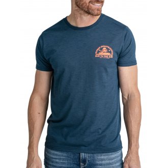 T-shirt Petrol Industries bleu marine chiné à imprimé orange au dos, à col rond et manches courtes