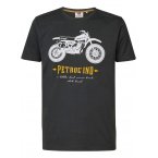 T-shirt Petrol Industries noir satiné à imprimé course de motos, à col rond et manches courtes