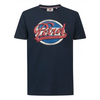 T-shirt Petrol Industries bleu marine uni à imprimé poitrine vintage, col rond et manches courtes