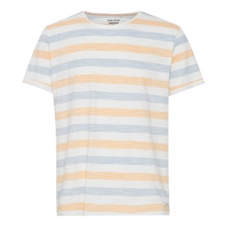 T-shirt avec manches courtes et col rond Blend coton blanc rayé