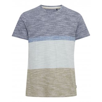 T-shirt Blend en coton chiné à colorblock bleu et beige, à coupe droite et col rond