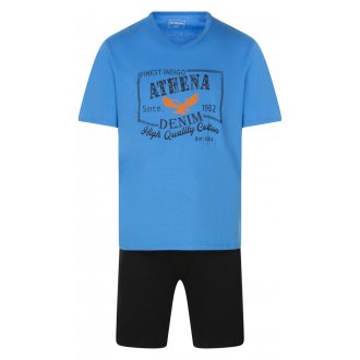 Pyjama Court avec manches courtes et col v arrondi Athena coton bleu
