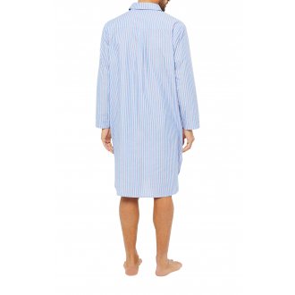 Chemise de nuit Arthur en coton avec manches longues et col italien bleu ciel à rayures