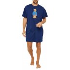 Pyjama robe de chambre avec un col rond Arthur en coton bleu marine imprimé ourson