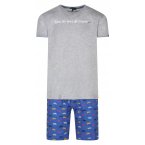 Pyjama court Arthur en coton avec manches courtes et col v gris imprimé tortue