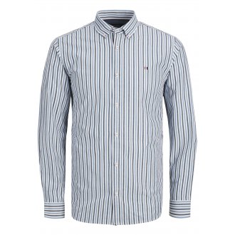 Chemise avec un col américain et une coupe ajustée Jack & Jones Premium en coton blanc à rayures