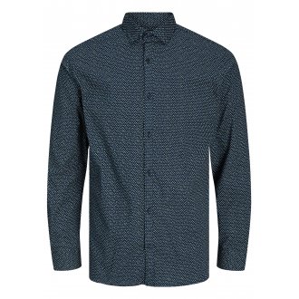 Chemise avec un col italien et une coupe ajustée Jack & Jones Premium en coton bleu marine