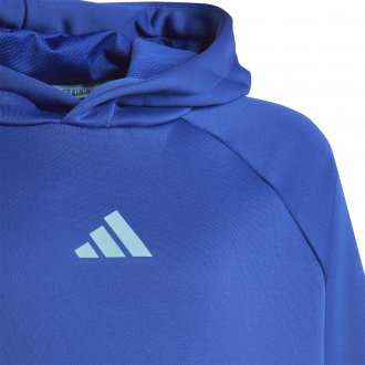 Sweat adidas Junior à col croisé à capuche bleu électrique en matière recyclée respirante à petit logo poitrine et bandes iconiques ciel