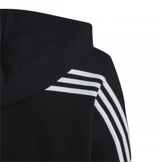 Sweat adidas Junior zippé à capuche noir en partie en matière recyclée à bandes emblématiques continues et logo blancs