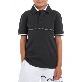 Polo Junior Garçon avec manches courtes et col boutonné Calvin Klein coton noir