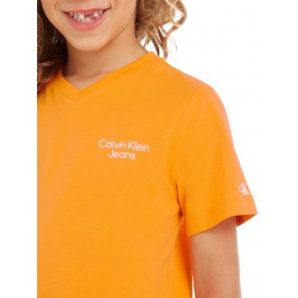 T-shirt Junior Garçon avec manches courtes et col v Calvin Klein coton orange