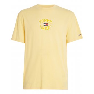 T-shirt col rond Tommy Jeans en coton avec manches courtes jaune