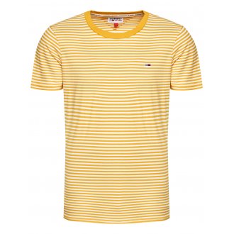 T-shirt col rond Tommy Jeans en coton avec manches courtes jaune rayé