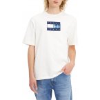 T-shirt droit en coton transitionnel Tommy Jeans écru à logo drapeau brodé poitrine