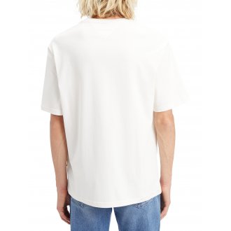 T-shirt droit en coton transitionnel Tommy Jeans écru à logo drapeau brodé poitrine