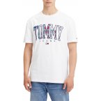 T-shirt droit en coton transitionnel Tommy Jeans blanc à large logo Tartan brodé poitrine